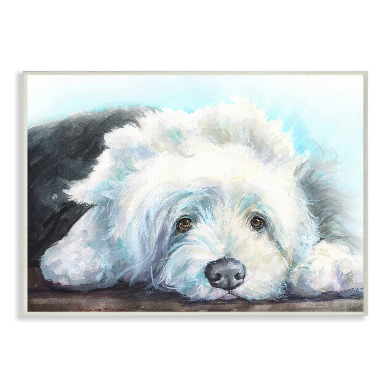 Stupell Industries Fluffy Old English Sheepdog Puppy Resting Wood Wall Plaque